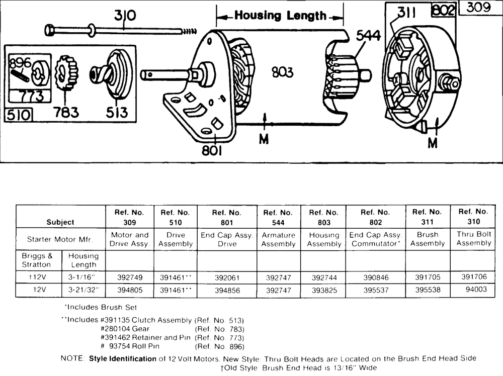 Electric Starter And Chart Diagram and Parts List for 220416-0158-XX  Briggs and Stratton Engine